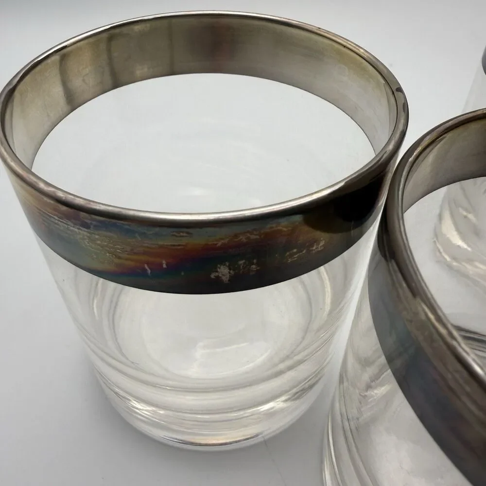 Set 3 Vintage Mid Century Silver Rim Rocks Glasses Whiskey Cocktail Thorpe Style